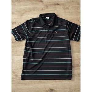CALLAWAY GOLF POLO SHIRT SHORT SLEEVE BLACK/STRIPED MENS LARGE